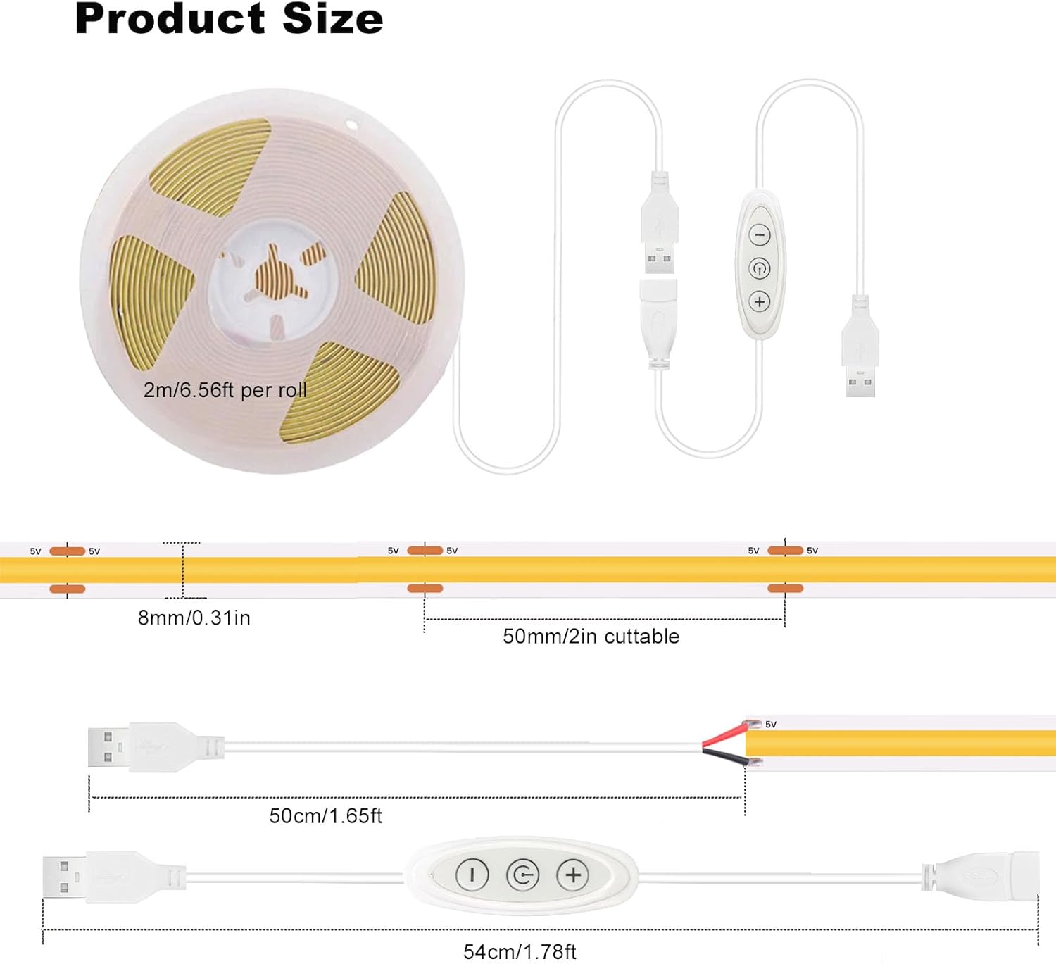 LuminGlow COB LED Strip – USB Task Light for Sewing Machine and Craft Desk, 5V CRI93+ Bias Lighting