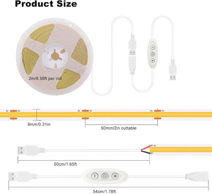 LuminGlow COB LED Strip – USB Task Light for Sewing Machine and Craft Desk, 5V CRI93+ Bias Lighting
