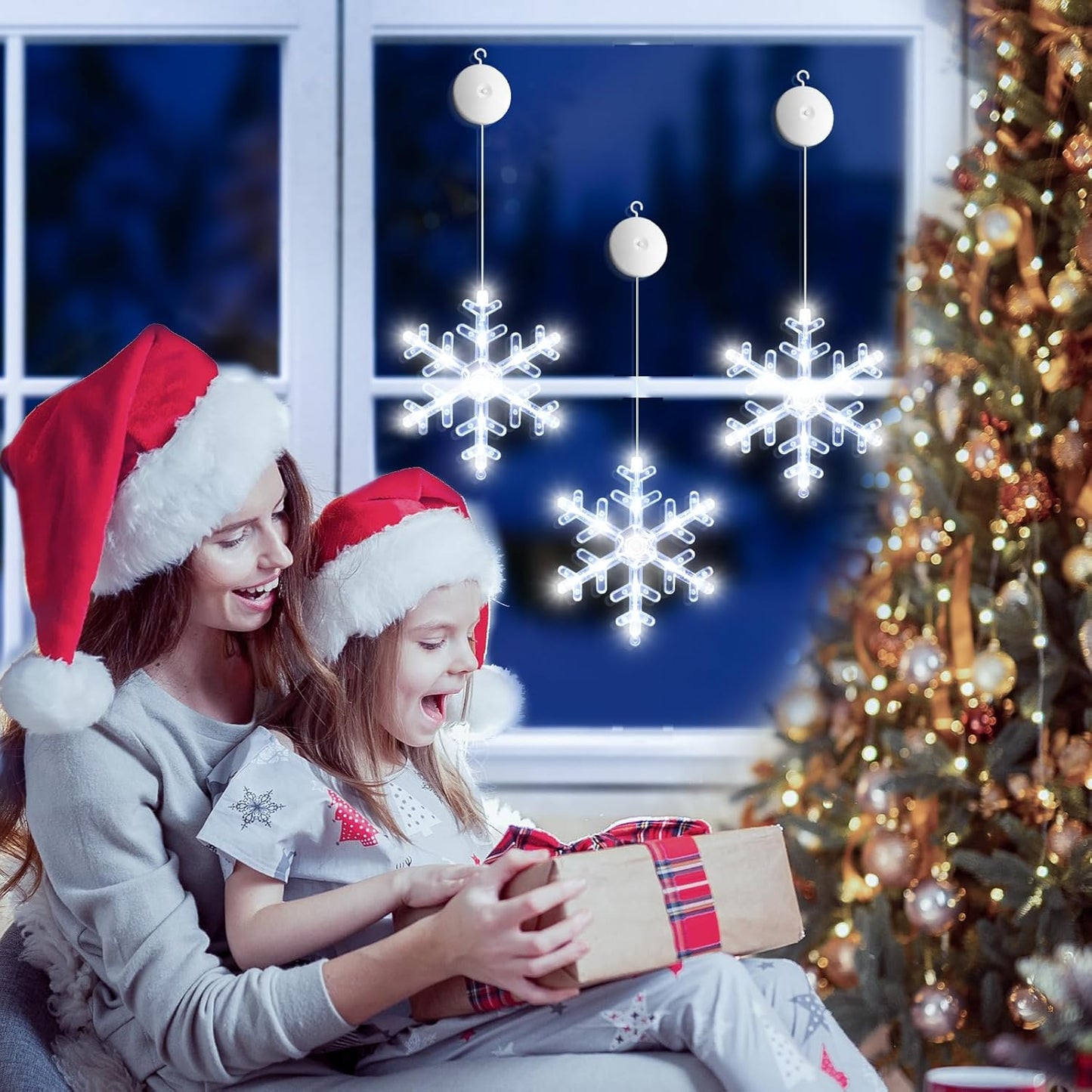LuminGlow Snowflake LED Window Lights – Cozy Christmas Living Room & Bedroom Decor with Auto Timer
