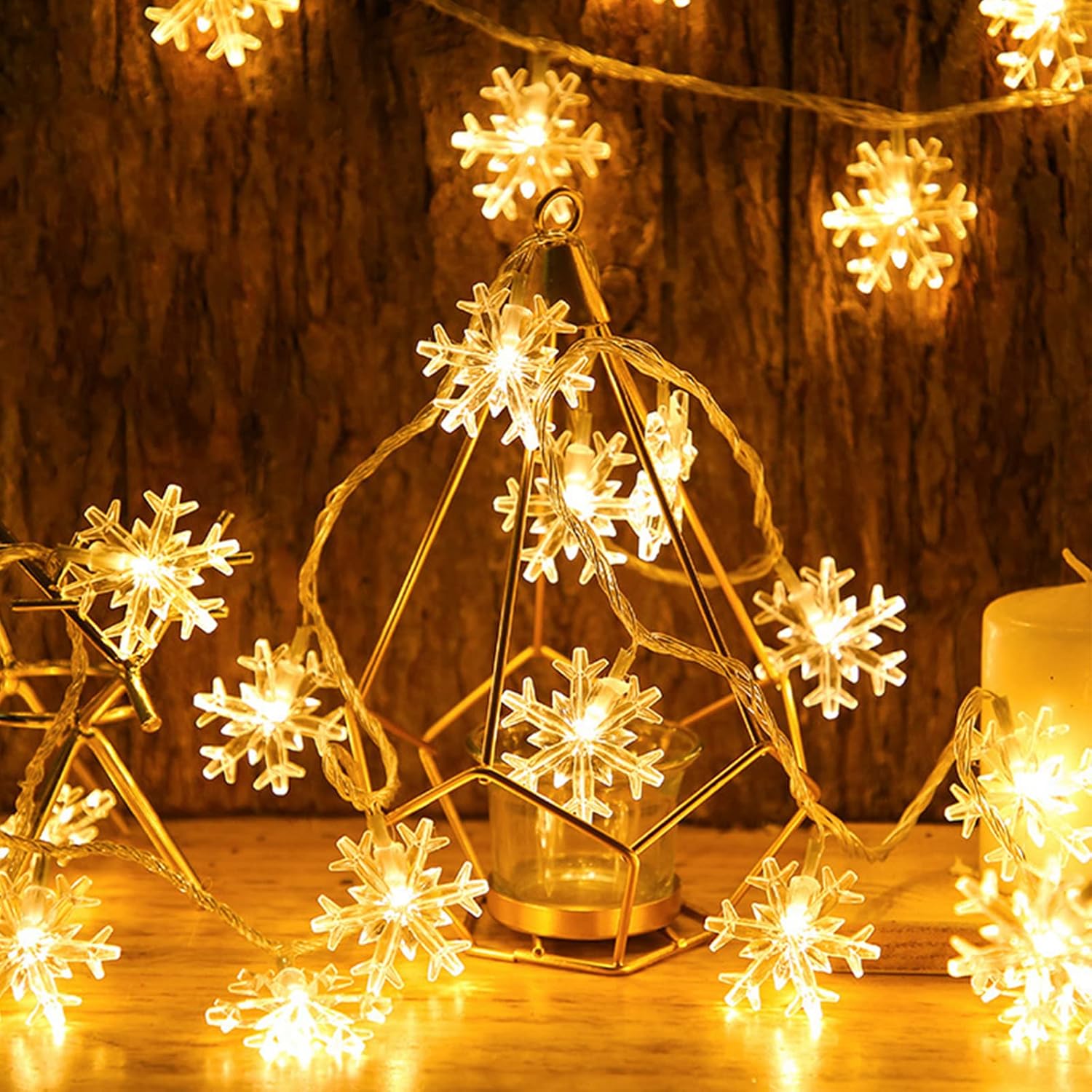 LuminGlow Snowflake String Lights – Cozy Bedroom Aesthetic, 20Ft Battery Operated Fairy Lights for Living Room Ambiance