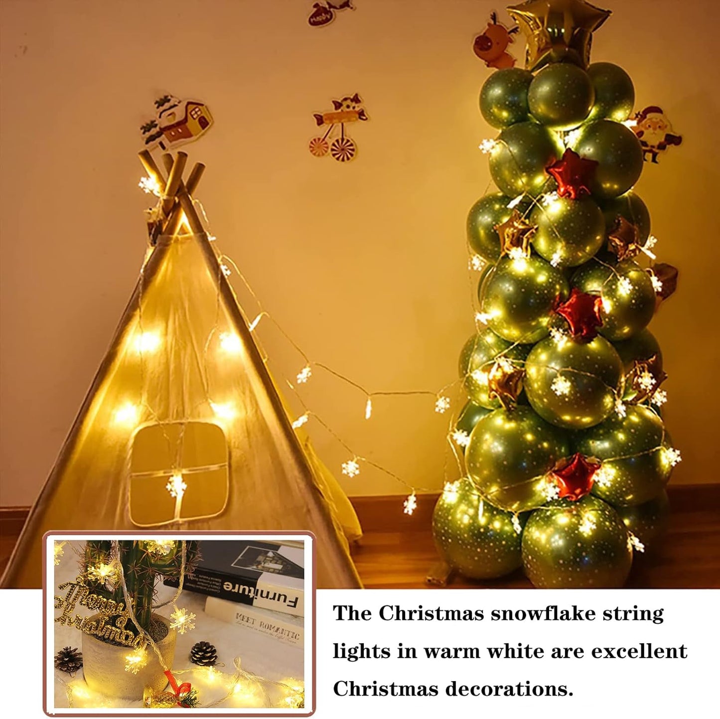 LuminGlow Snowflake String Lights – Cozy Bedroom Aesthetic, 20Ft Battery Operated Fairy Lights for Living Room Ambiance
