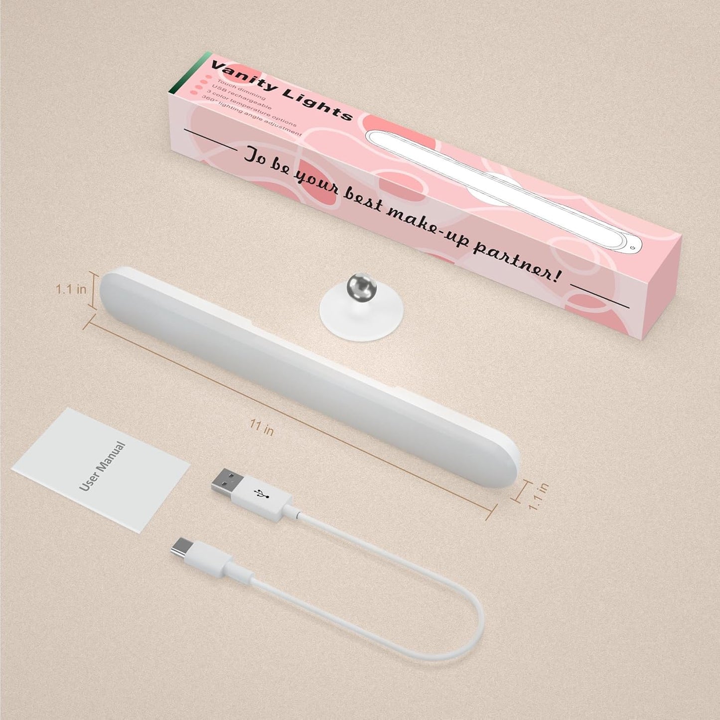 LuminGlow Vanity Light Bar – Thoughtful Birthday Gift for Her, Cordless Rechargeable Makeup Lamp