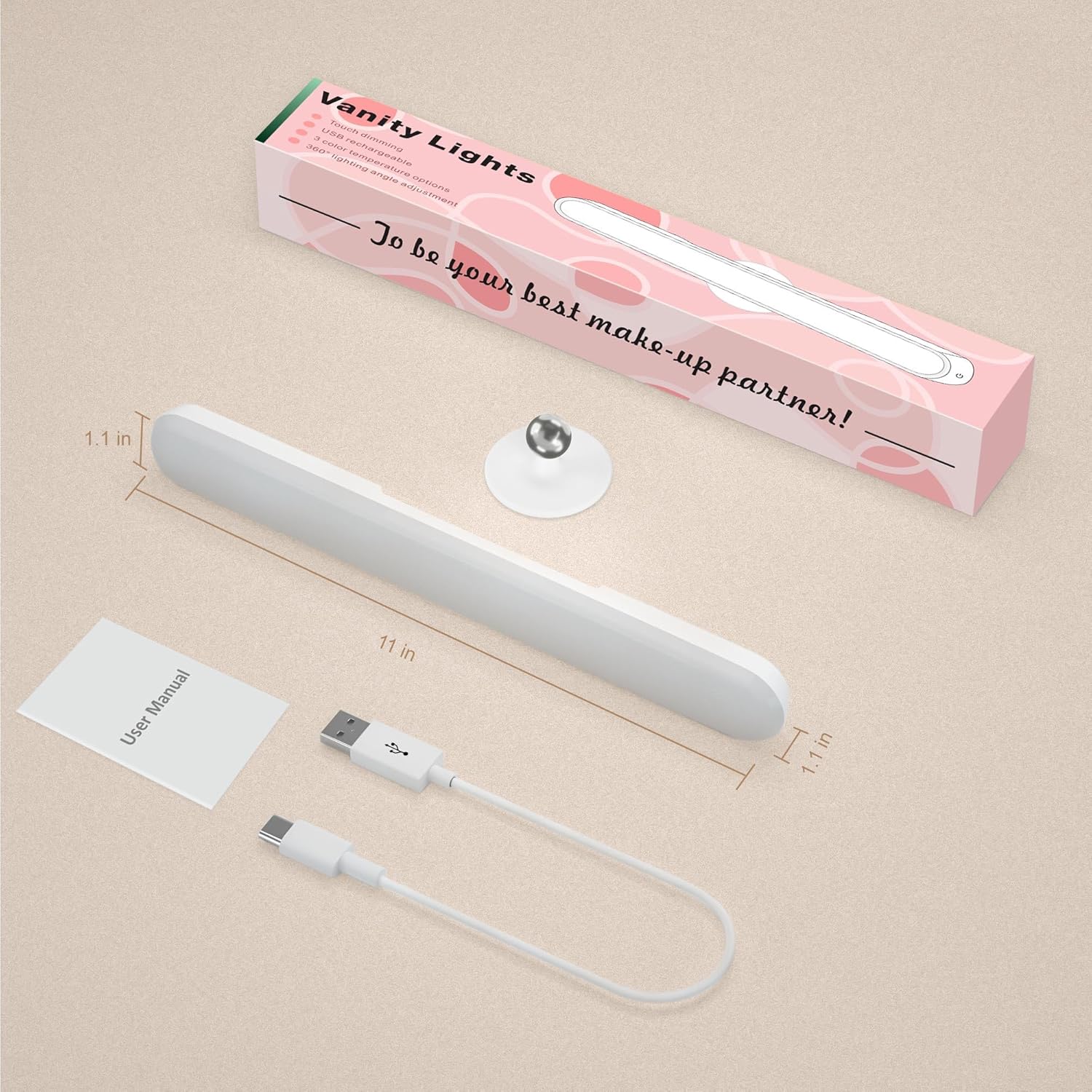 LuminGlow Vanity Light Bar – Thoughtful Birthday Gift for Her, Cordless Rechargeable Makeup Lamp
