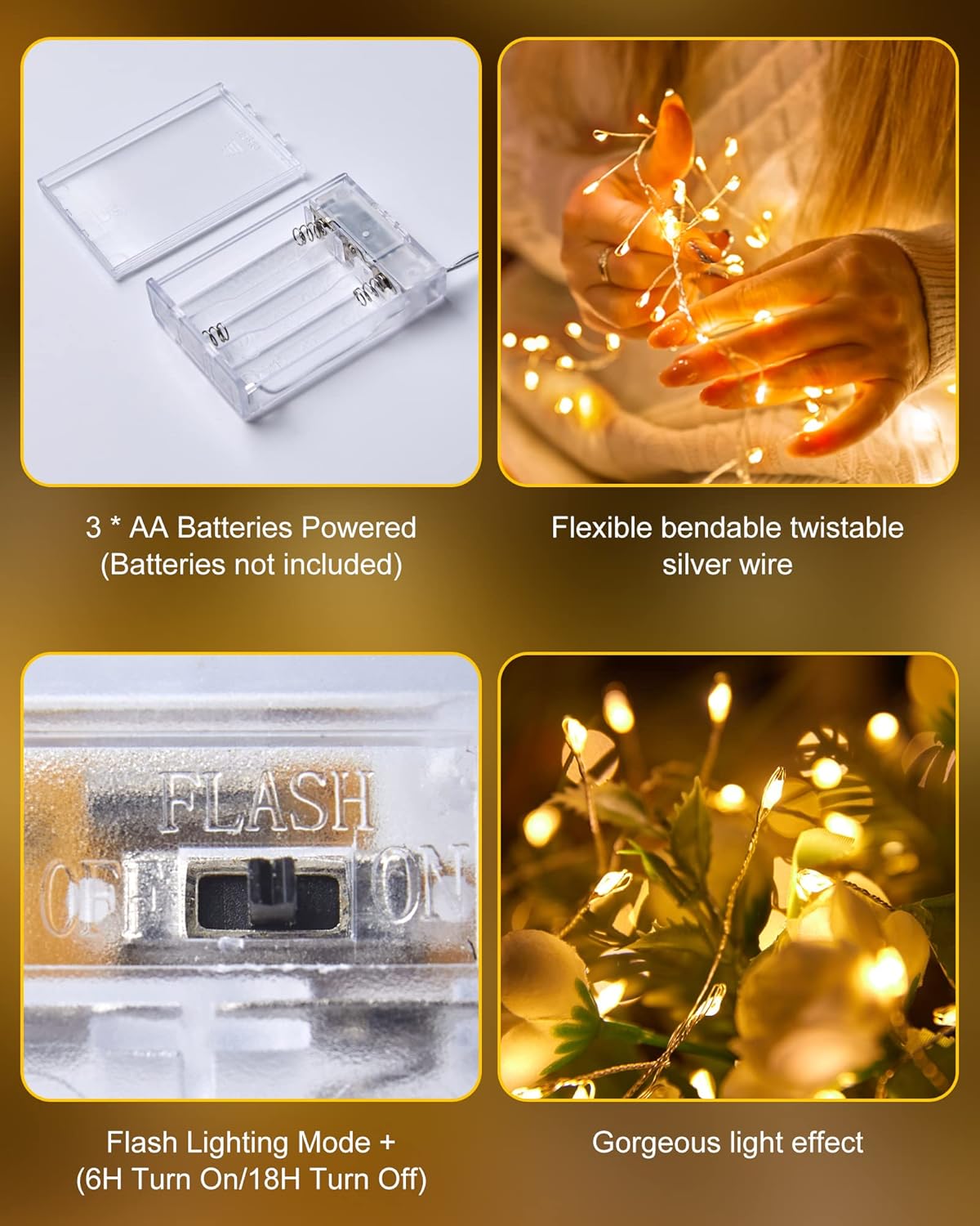 Luminoak Battery Operated Fairy Lights – Flameless LED String Lights Safe for Bedroom, Nursery Night Light, No Fire Risk
