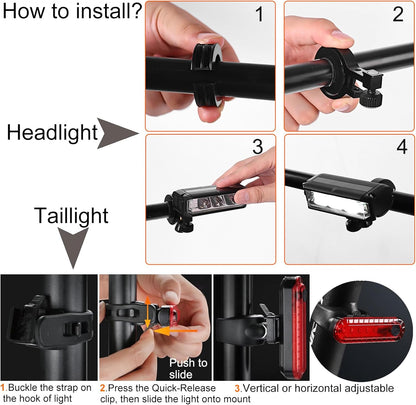 Luminoak Bike Light Set – Glare-Free 360° Commuter Safety Headlight and Taillight for Urban Night Riding