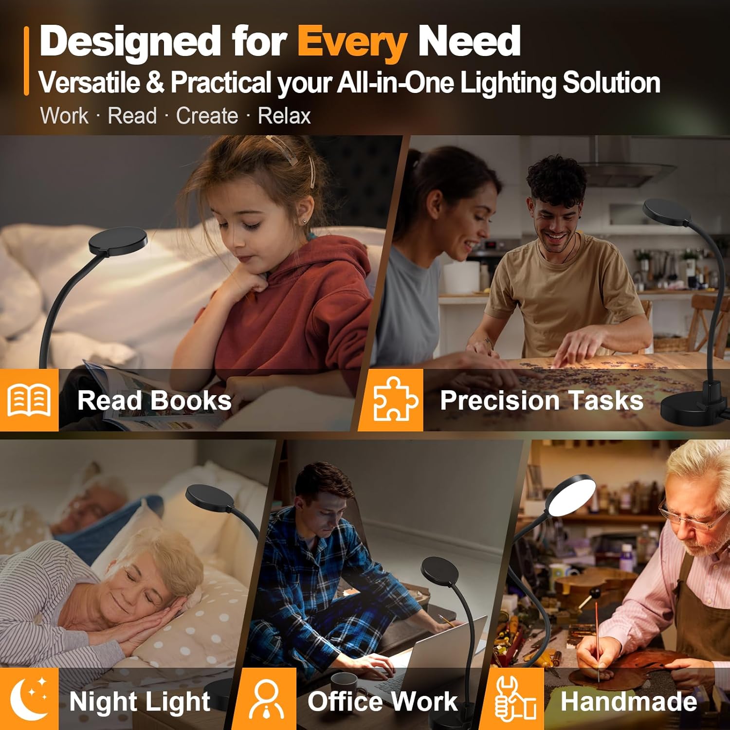 LUMINOAK TaskPro LED Desk Lamp – Home Office Focus Light with USB Charging, Timer & 3 Color Modes for Deep Work Sessions