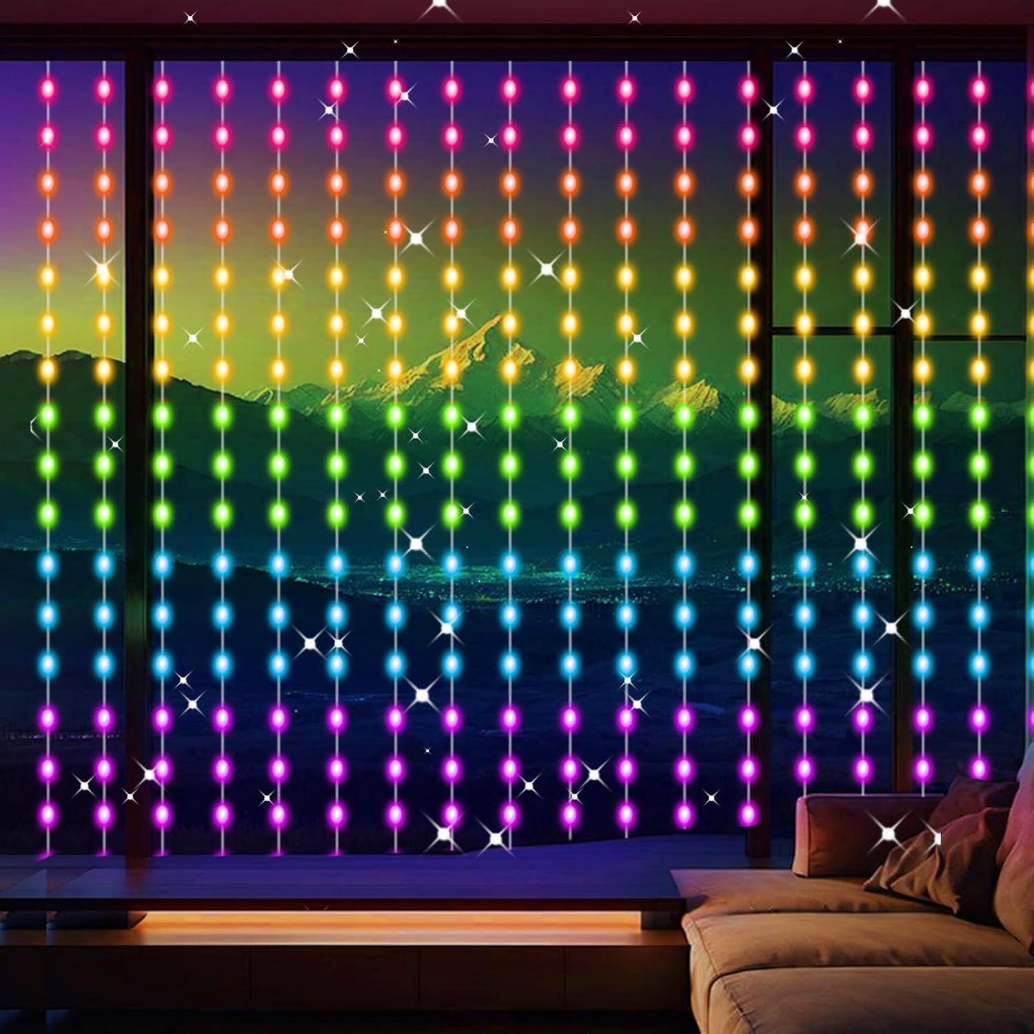 LuminVue Smart Curtain Lights – RGB Color Changing Bedroom Decor with App Control, 8ft x 6ft Window Wall Backdrop