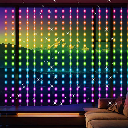 LuminVue Smart Curtain Lights – RGB Color Changing Bedroom Decor with App Control, 8ft x 6ft Window Wall Backdrop