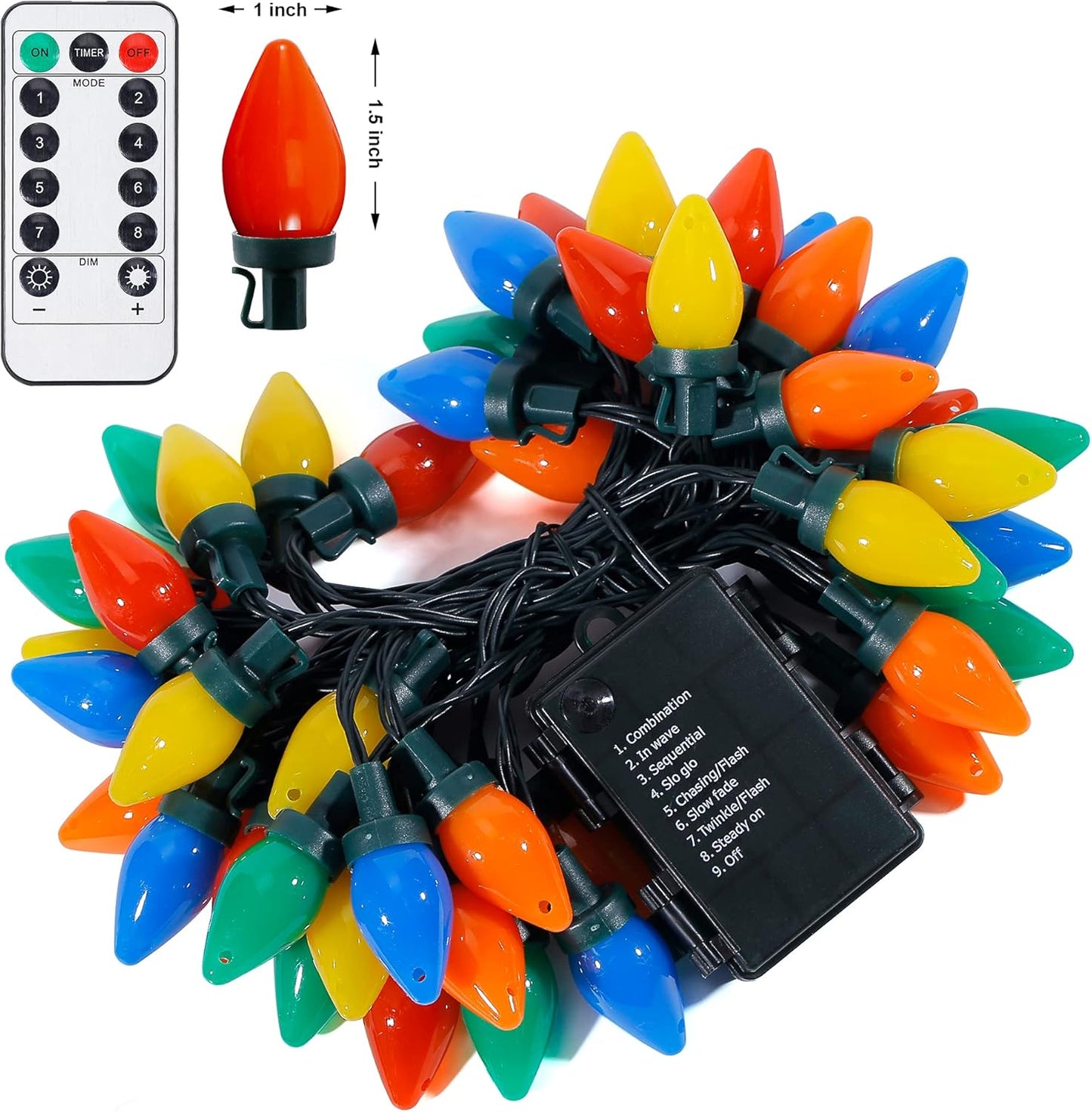LumioGlow C7 String Lights - Living Room Mantel Decor with 8 Modes and 6hr Auto Timer
