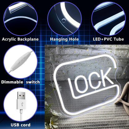 LUMIORA Lock Neon Sign – Safe Wall Light for Kids Playroom, Cool Touch LED Night Light for Gaming Corner
