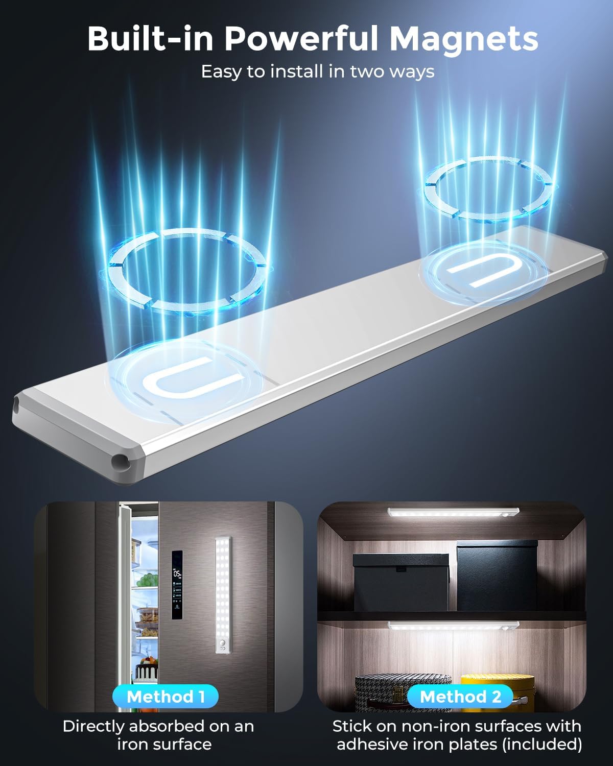 LUMIORA Under Cabinet Lighting – Motion Sensor Stair Light for Fall Prevention, Rechargeable Night Light for Bedroom and Hallway, 2 Pack