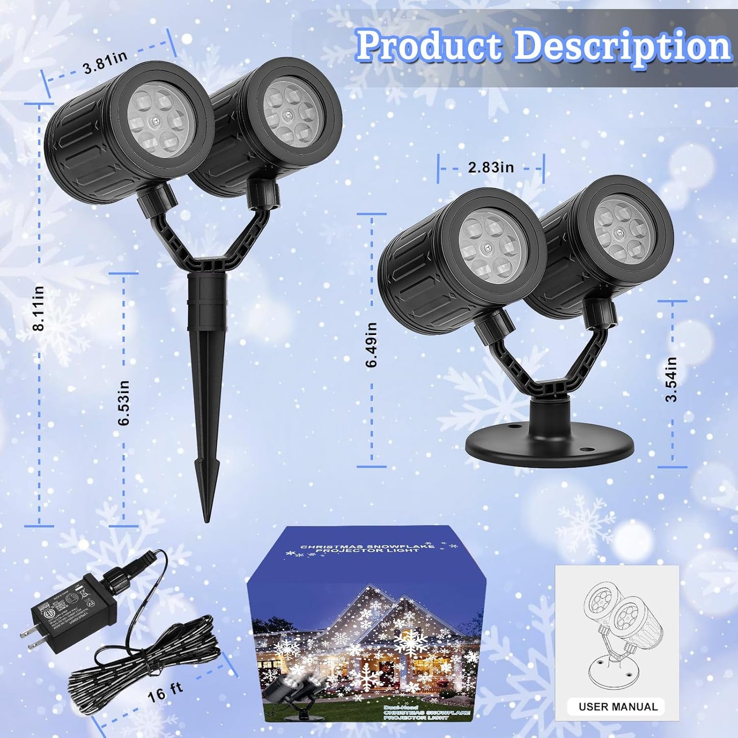 LUMIORA WinterGlow Snowflake Projector – Outdoor Patio and Garden Decor, Dual-Head Waterproof Holiday Light