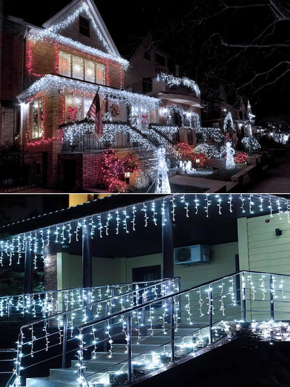 Lumivox Icicle Lights – 32.8ft Outdoor Patio String with 400 LEDs and 8 Modes for Christmas Garden Parties