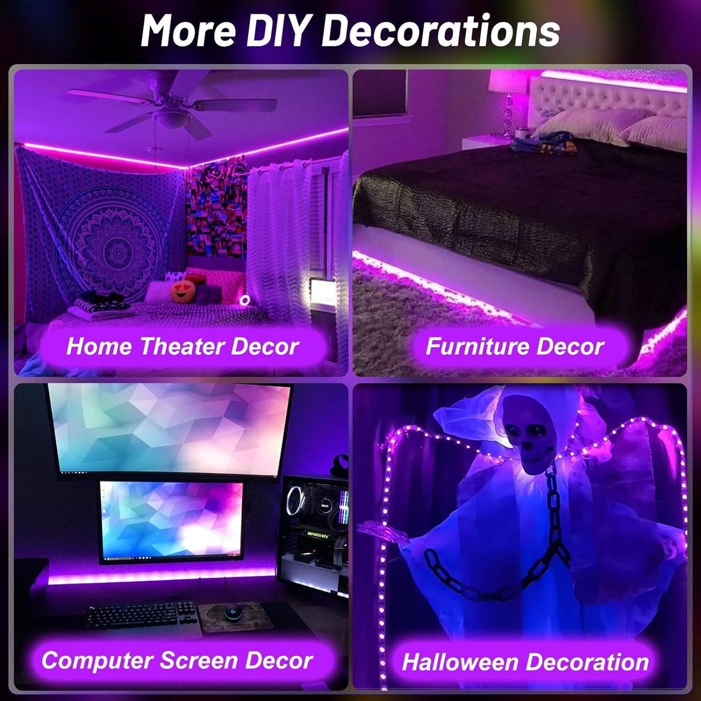 LumoGlow Black Light Strip – Bedroom Aesthetic Accent for Ambient Living Room Glow