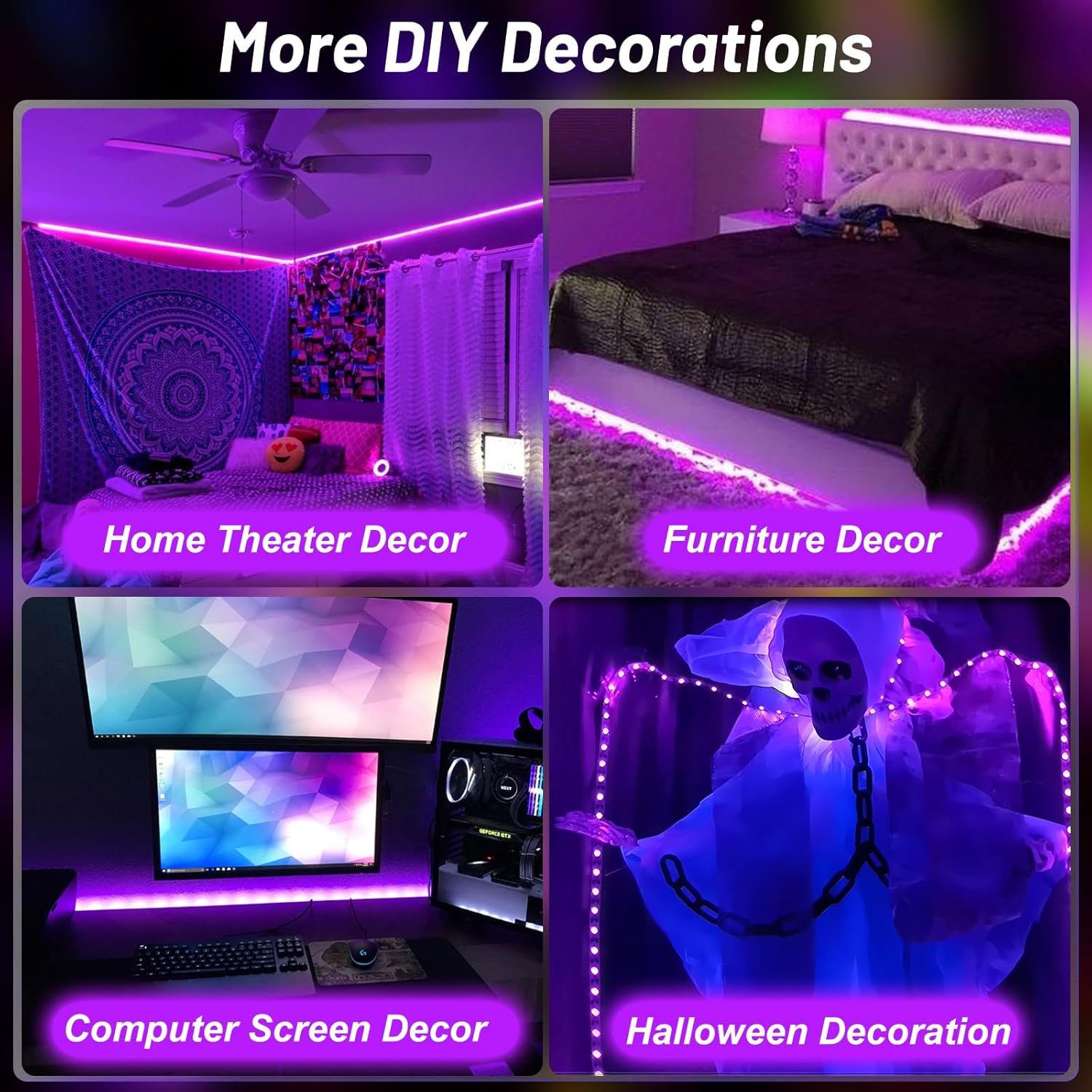 LumoGlow Black Light Strip – Bedroom Aesthetic Accent for Ambient Living Room Glow