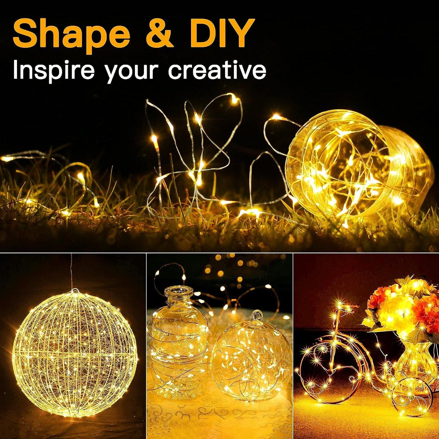Lumoonos Fairy Lights – Cozy Bedroom Decor with 20 Warm White LEDs on Bendable Silver Wire