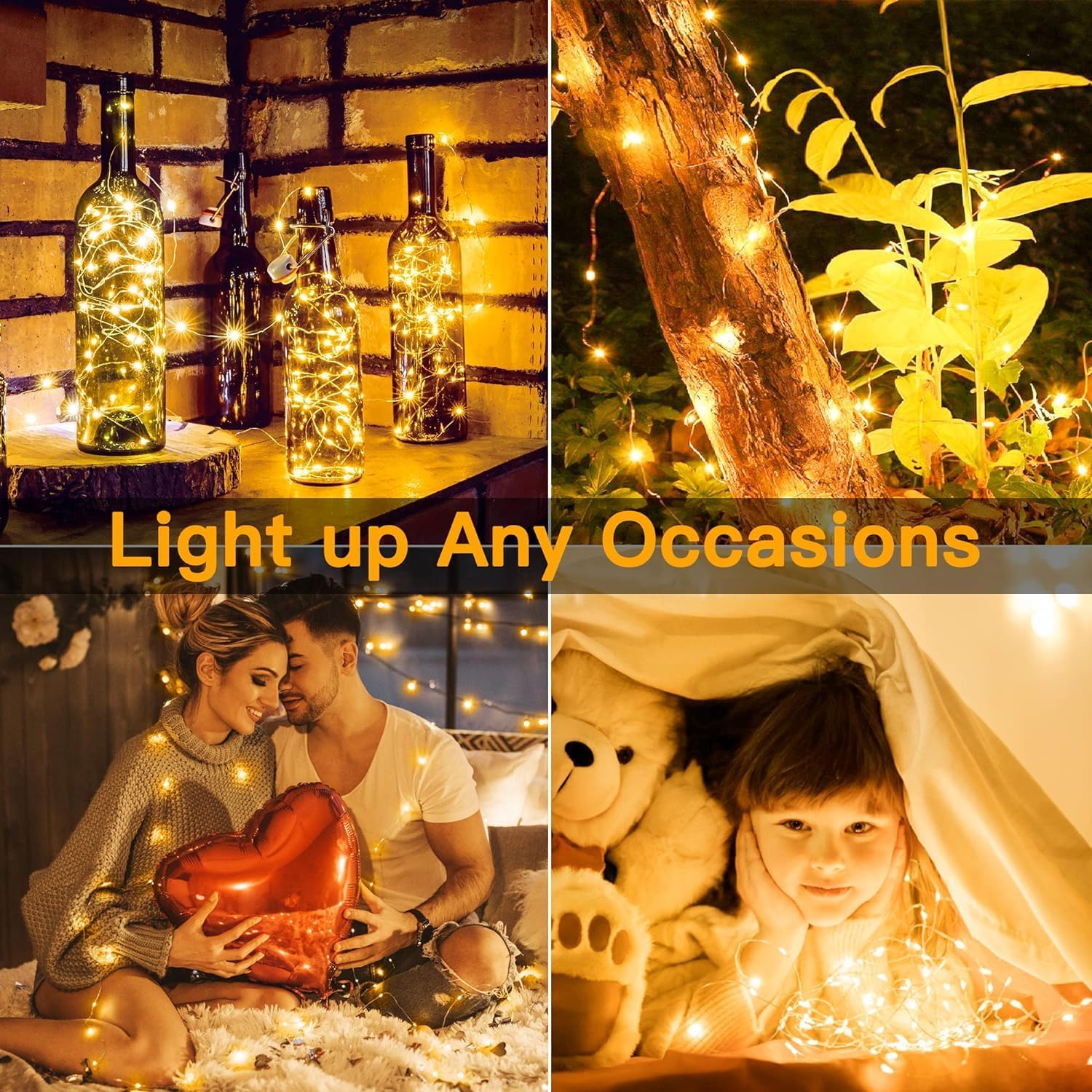 Lumoonos Fairy Lights – Cozy Bedroom Decor with 20 Warm White LEDs on Bendable Silver Wire