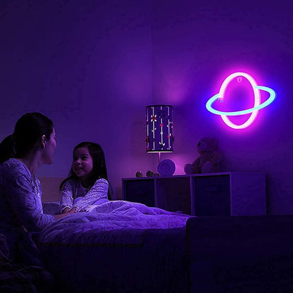 Lumoonosity Saturn Neon Sign - Planet LED Light Birthday Gift for Her, Aesthetic Wall Decor for Bedroom and Gaming Room, USB Powered with On/Off Switch