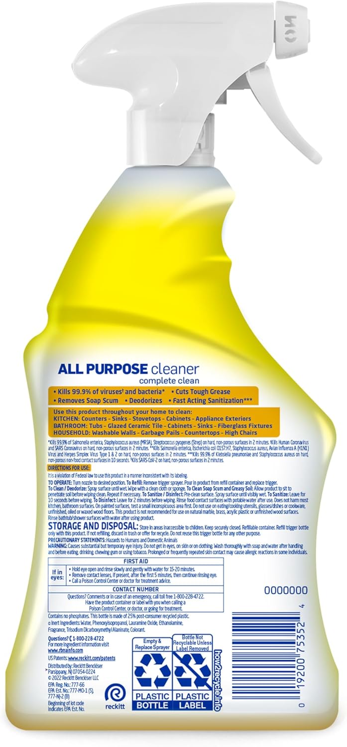 Lysol All Purpose Cleaner Spray – Family-Safe Disinfecting Spray for Kitchen Counters and Bathroom Surfaces, 32 Fl Oz
