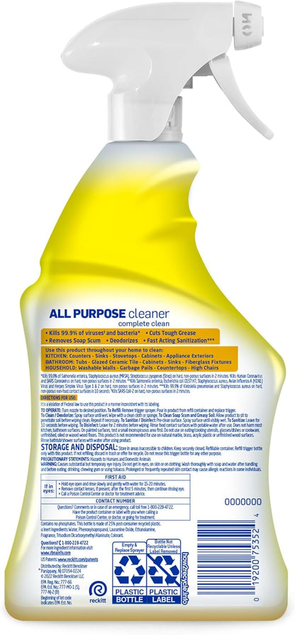 Lysol All Purpose Cleaner Spray – Family-Safe Disinfecting Spray for Kitchen Counters and Bathroom Surfaces, 32 Fl Oz