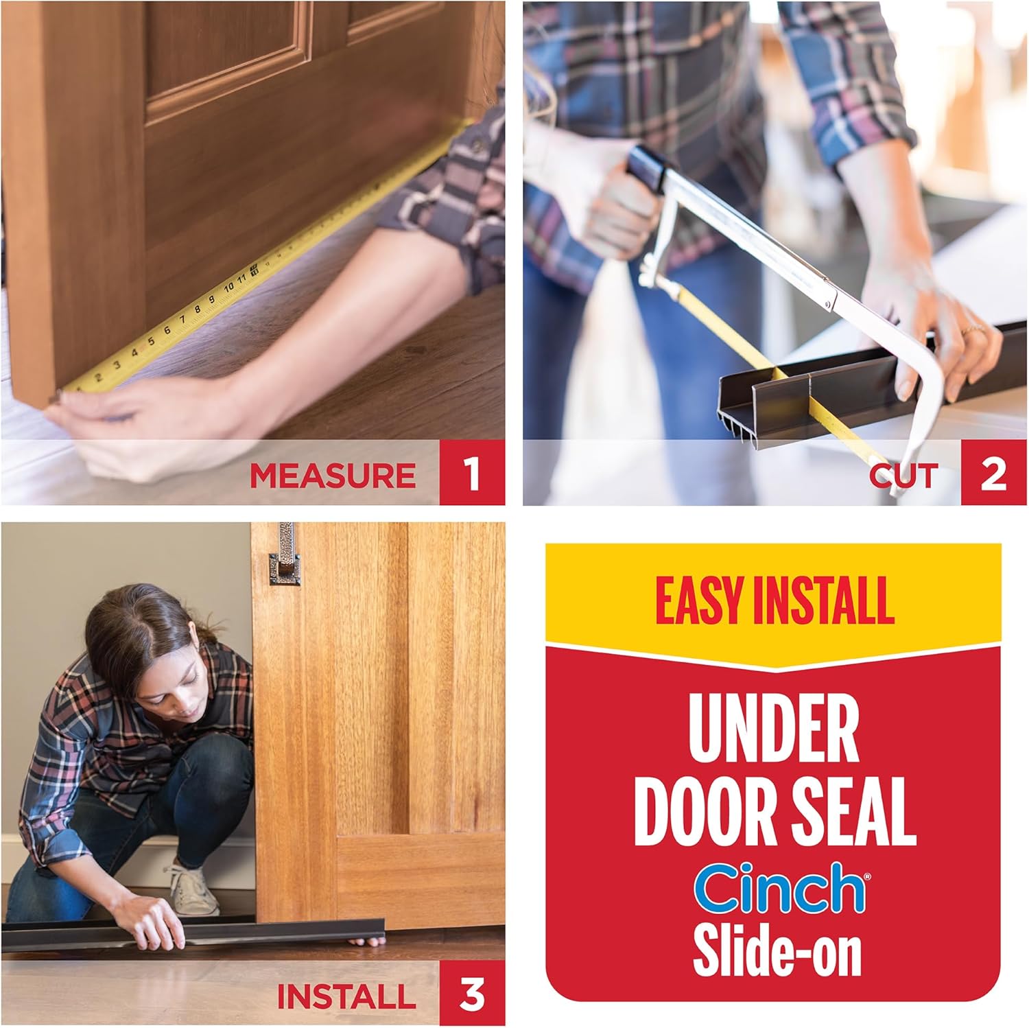 M-D Building Products Vinyl Cinch® U-Shape Door Bottom Seal for a Distraction-Free Home Office, Slide-On Door Bottom for 36 Inch Doors