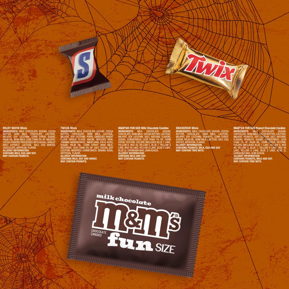 M&M'S, SNICKERS, TWIX & MILKY WAY Pre-Wrapped Bulk Halloween Chocolate for Safe School Parties, Allergy-Aware Group Events and Office Bowls, 120 Ct