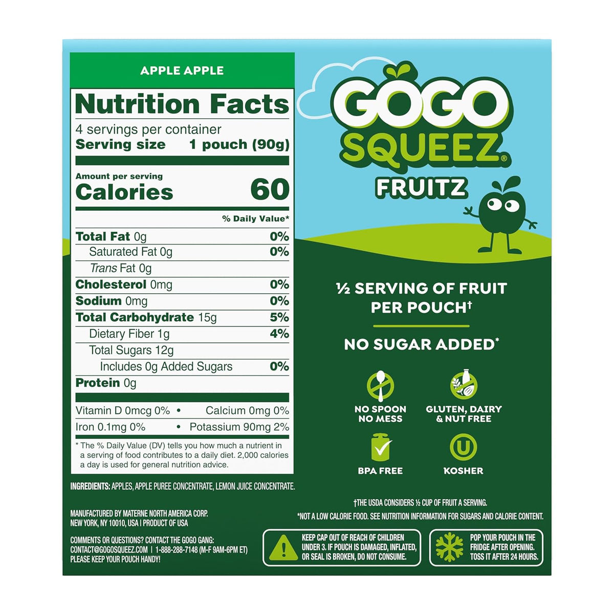 made from 100% fruit — apple, apple puree concentrate, and lemon juice concentrate