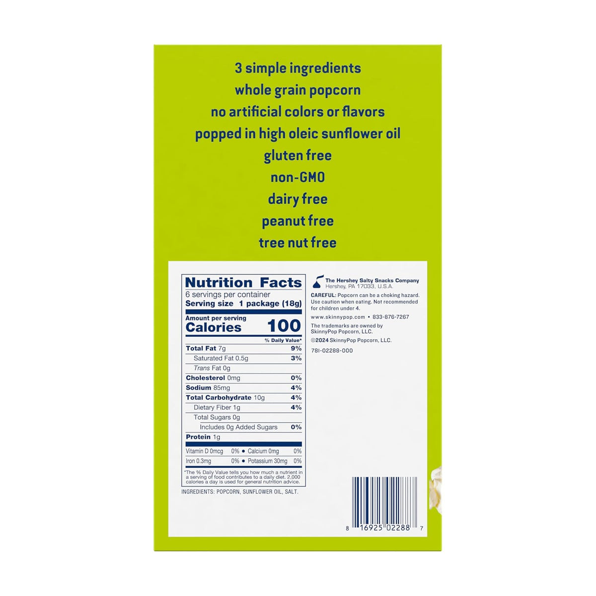 made with only 3 ingredients: whole grain popcorn, sunflower oil, and salt