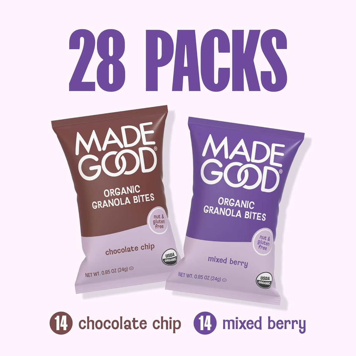 MadeGood Granola Mini Bites for Kids – Gluten Free, Peanut Free Variety Pack for Lunchboxes and Playdates