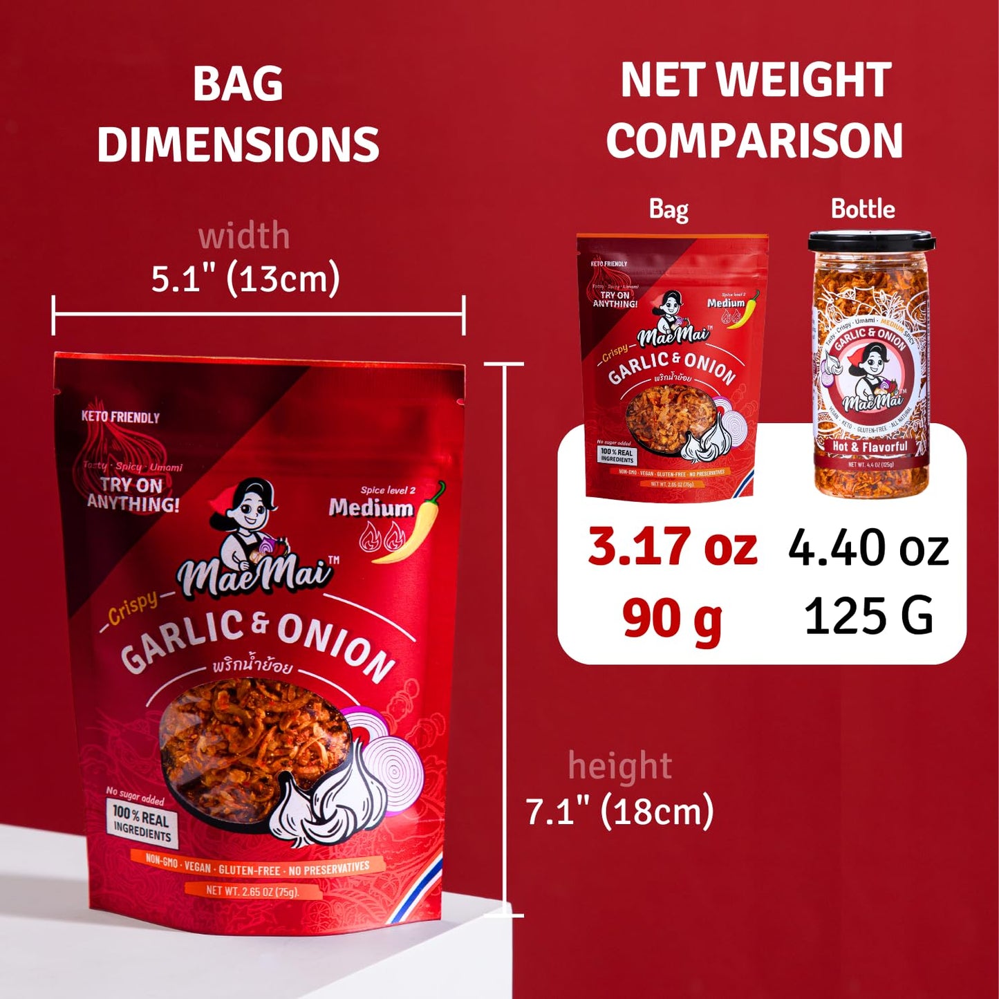 MaeMai Medium Spice Crispy Thai Onion & Garlic - Instant Flavor Upgrade for Office Lunches, Study Snacks, and Quick Work-from-Home Meals