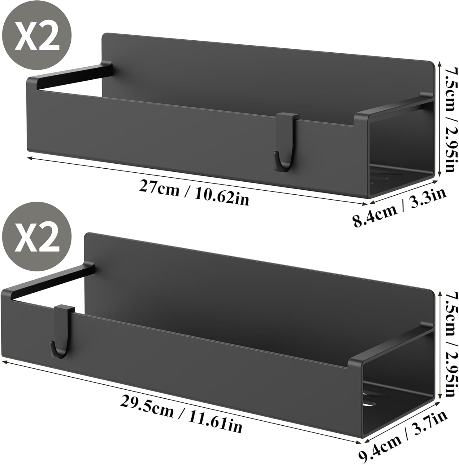 MagnetBrand Magnetic Spice Rack for Refrigerator – 4-Tier Minimalist Kitchen Organizer, Matte Black Wall-Free Storage