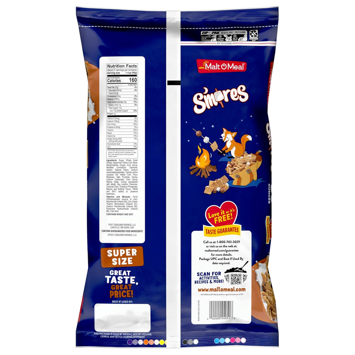 Malt-O-Meal S'mores Breakfast Cereal – Sweet Pantry Staple for After-School Snacks and Family Mornings, 30 oz