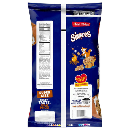 Malt-O-Meal S'mores Breakfast Cereal – Sweet Pantry Staple for After-School Snacks and Family Mornings, 30 oz