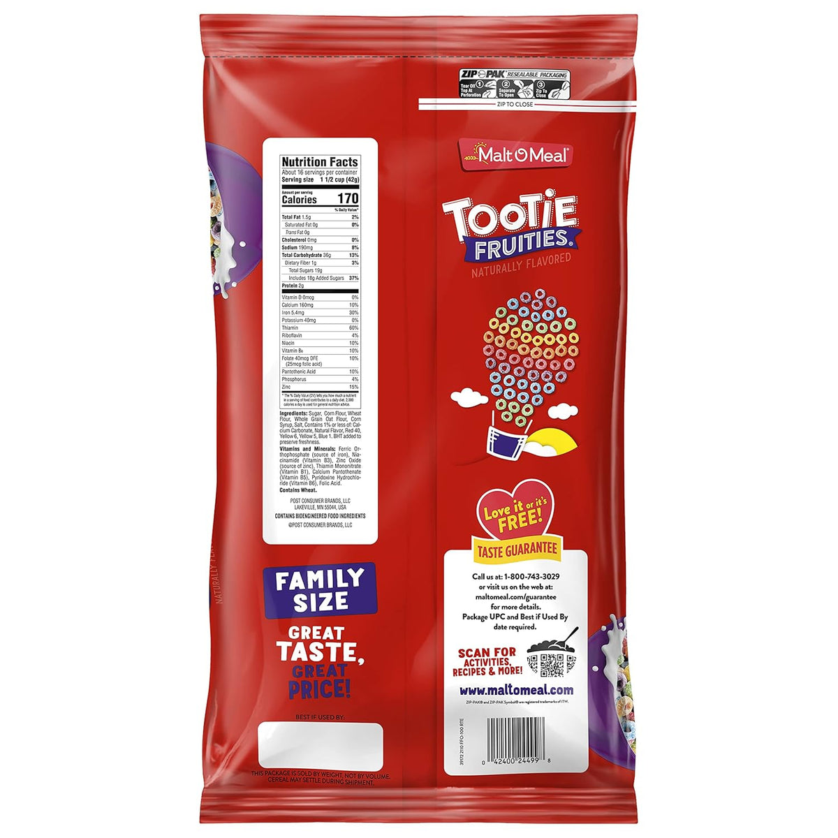 Malt-O-Meal Tootie Fruities – Fruity Loops Style Cereal for Kids Lunchboxes and After-School Snacking