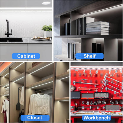 maylit Under Cabinet LED Strip Light 24in/48in/72in for Kitchen and Living Room Ambiance, Cool or Warm White Plug-in Bar Light