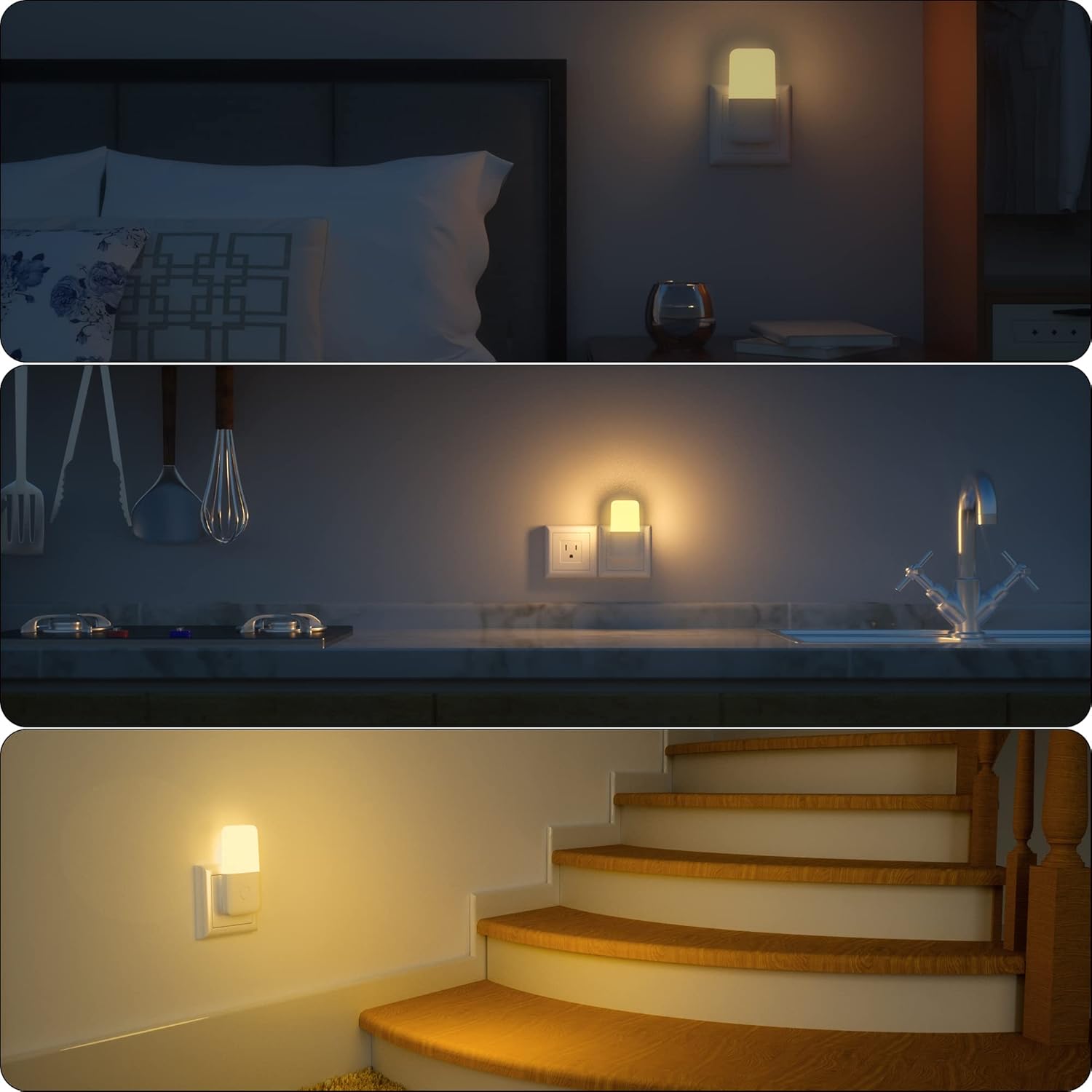 MAZ-TEK Plug in Night Light, Dusk to Dawn Nightlights for Staircase and Hallway Safety, Flameless Automatic LED