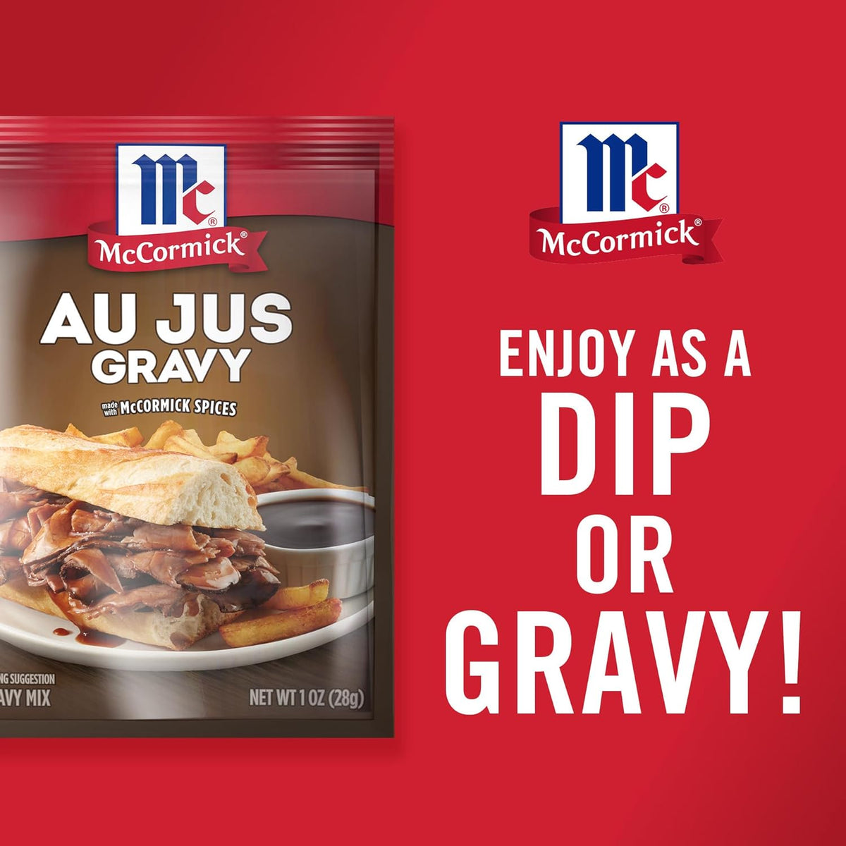 McCormick Au Jus Gravy Mix – Family-Friendly Brown Gravy for Kid-Approved Mashed Potatoes and Roasts, 1 oz