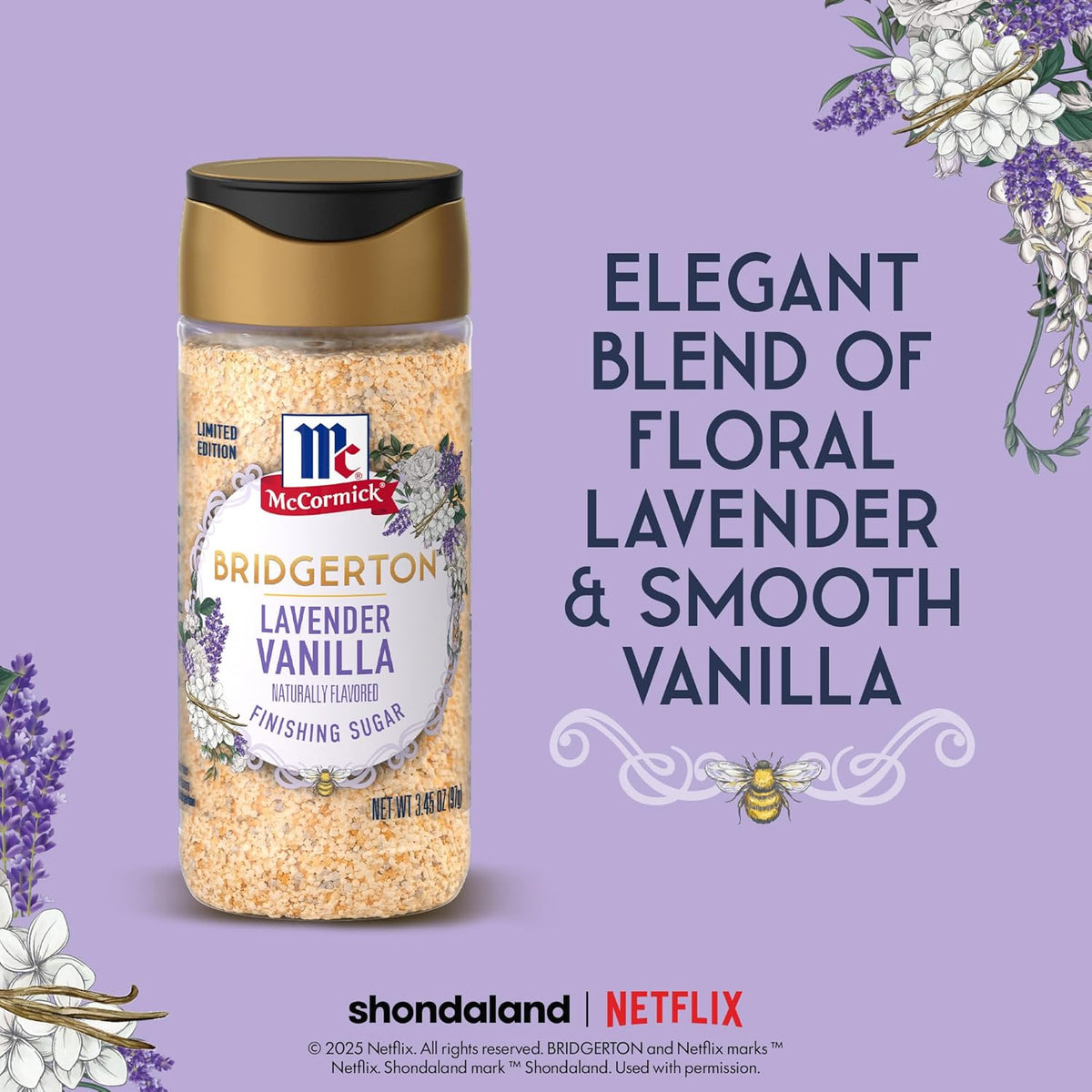 McCormick Bridgerton Finishing Sugar – Calming Lavender Vanilla Crystals for an Elevated Wind-Down Matcha or Tea Ritual