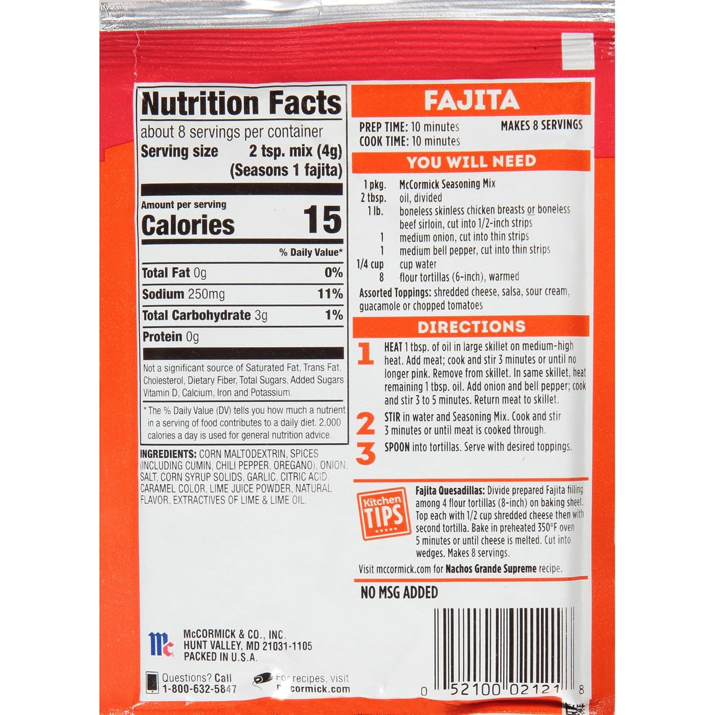 McCormick Fajita Seasoning Mix – Meal Prep Seasoning for Weekly Lunchbox Packing and Tex-Mex Bowls