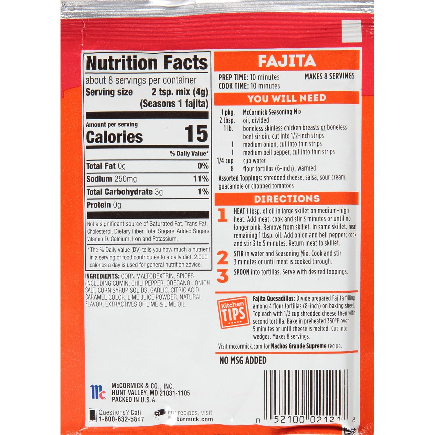 McCormick Fajita Seasoning Mix – Meal Prep Seasoning for Weekly Lunchbox Packing and Tex-Mex Bowls