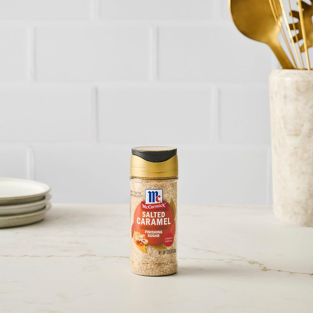 McCormick Finishing Sugar, Salted Caramel Decorative Jar – Cozy Kitchen Counter Accent for Fall Coffee Bar Styling