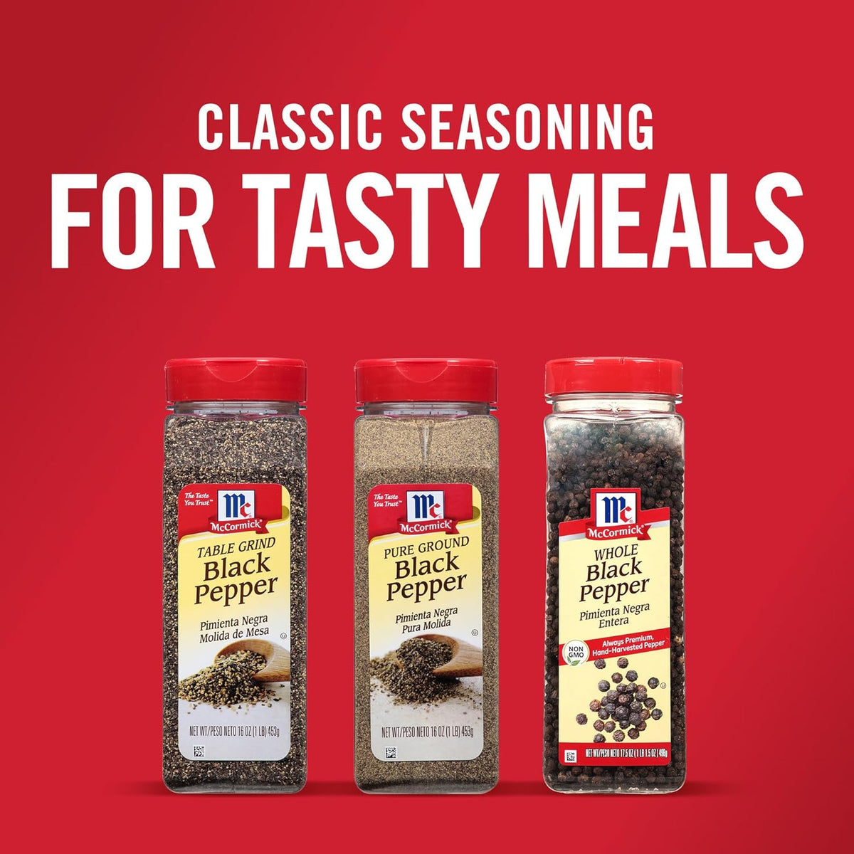 McCormick Pure Ground Black Pepper – Single-Ingredient Shaker for Uncluttered Countertops, Daily Seasoning