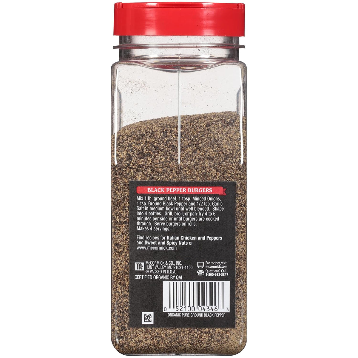 McCormick Pure Ground Organic Black Pepper – Non-GMO Pantry Essential for Mindful Home Cooks, 12 oz