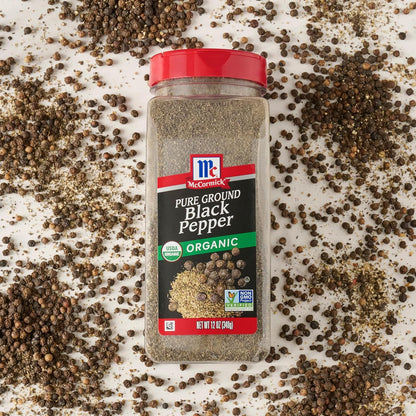McCormick Pure Ground Organic Black Pepper – Non-GMO Pantry Essential for Mindful Home Cooks, 12 oz