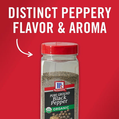McCormick Pure Ground Organic Black Pepper – Non-GMO Pantry Essential for Mindful Home Cooks, 12 oz