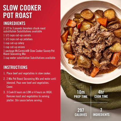 McCormick Slow Cooker Savory Pot Roast Seasoning – Family-Friendly No MSG Dinner for Picky Eaters
