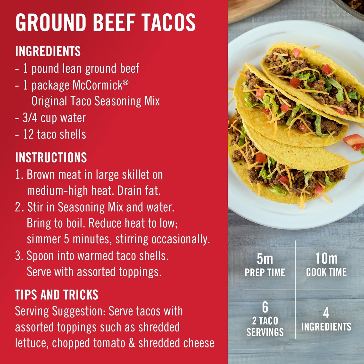 McCormick Taco Seasoning Mix – 1 oz Packets for Cooking With Kids, No Artificial Flavors