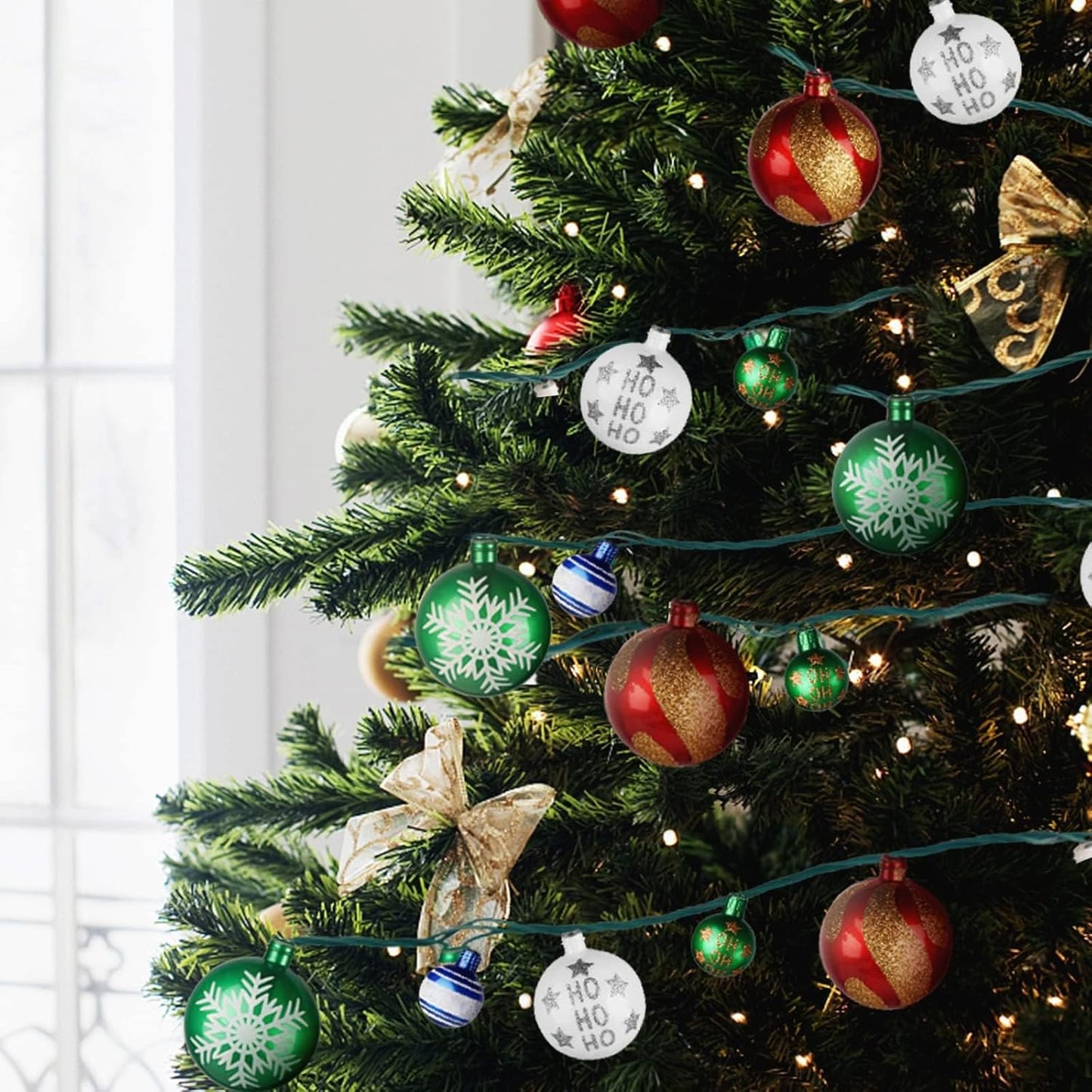 MerryMuse Starry Night Ball Ornament String Lights 28ft, Living Room Tree Decor with Patterned Bulbs and Cozy Ambient Glow