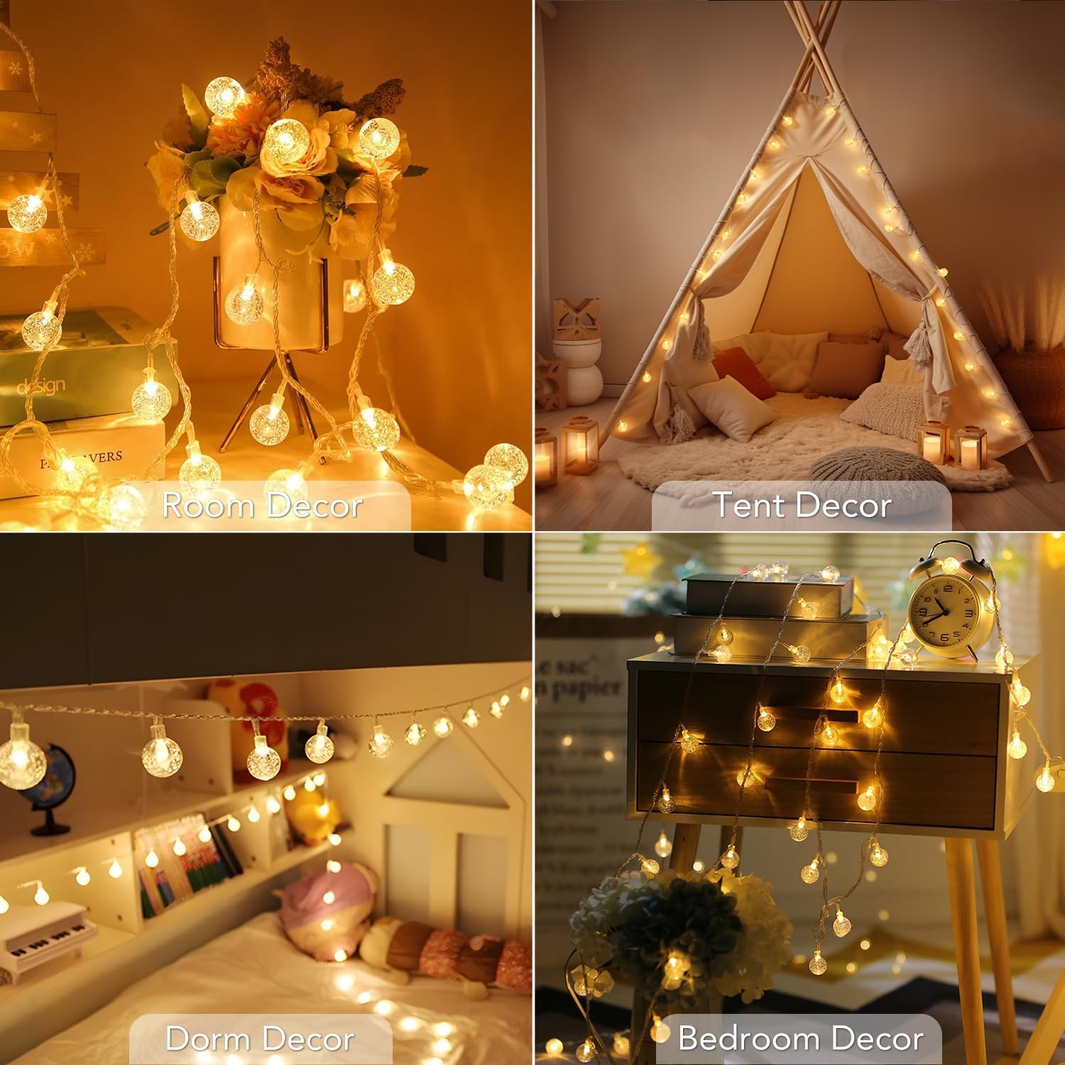 Metaku Globe Fairy Lights Battery Operated LED String Lights Crystal Globe Bulbs for Bedroom Living Room Mantel Decor Warm White 33ft