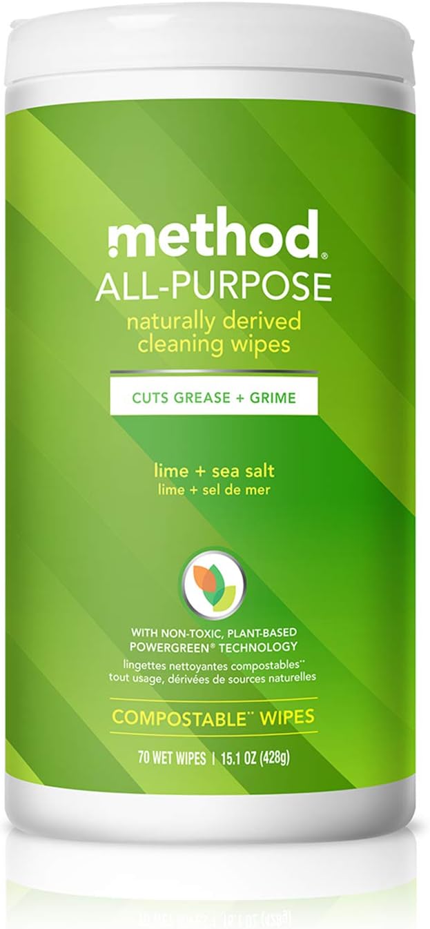 Method Lime & Sea Salt All-Purpose Wipes for an Uncluttered Kitchen, One-Canister Replacement for Sprays and Towels